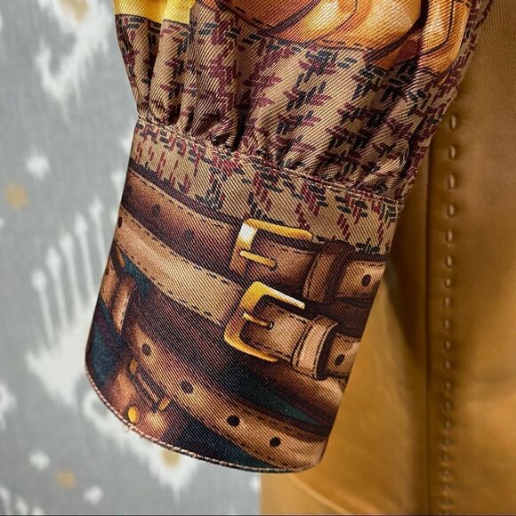 Ralph Lauren Brown Multi Glen Plaid Equestrian Elegance Silk Print Blouse - Picture 11 of 16